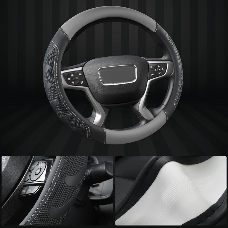 GIANT PANDA Steering Wheel Cover for GMC Sierra Acadia Terrain Yukon(Gray+Black-Standard Size) - Image 4